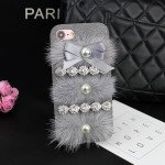 Wholesale iPhone 7 Plus Love Jewel Fur Fuzzy Plush Case (Gray)
